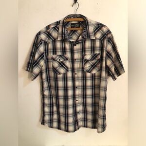 Moon Shine Spirit Pearl Snap Button Up Shirt Mens Extra Large XL Plaid Western